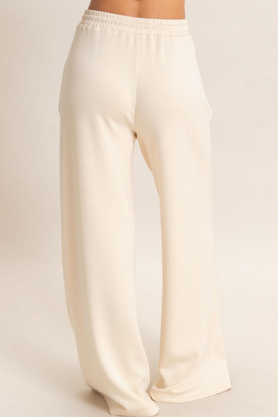 Drawstring Waist Pintuck Wide Leg Pants