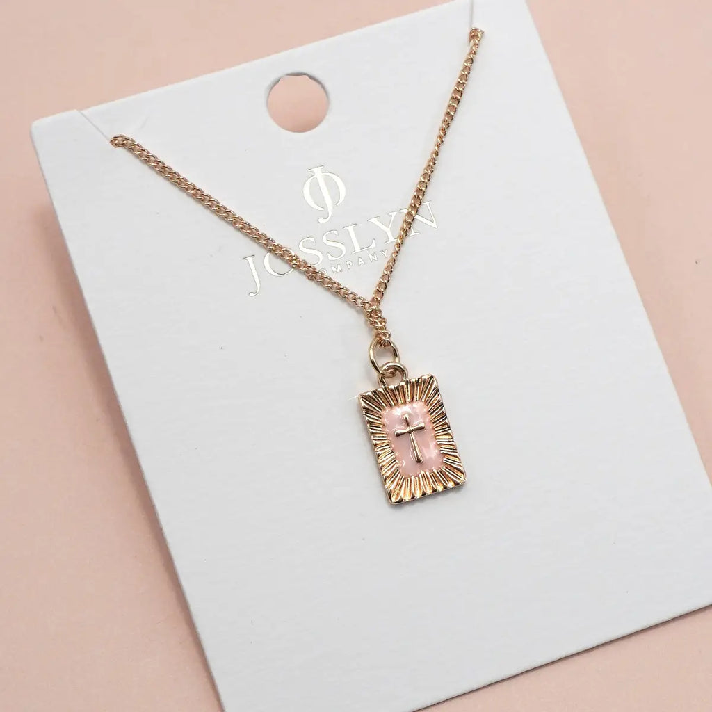 Sunburst Square Cross Pendant Necklace