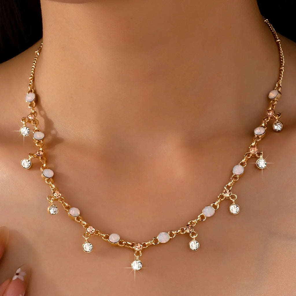 Sparkling Opal & Crystal Fringe Necklace