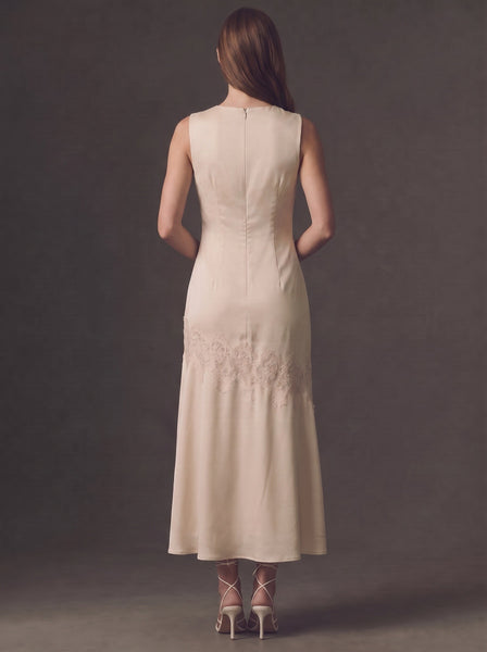 Satin Lace Panel Detail Midi Dress