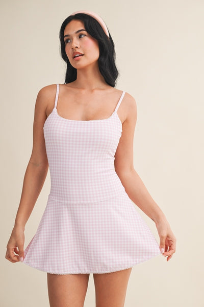 Gingham Print Lace Trim Ruffle Mini Dress