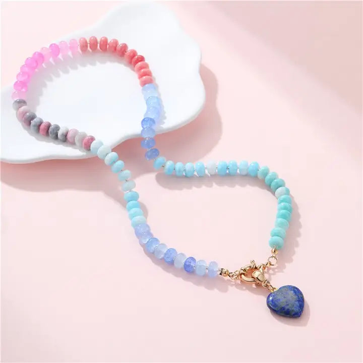Natural Stone Lapis Glass Mixed Necklace
