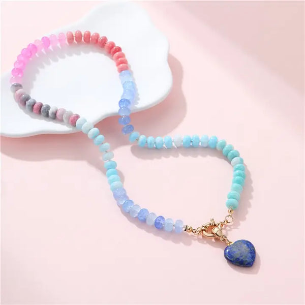 Natural Stone Lapis Glass Mixed Necklace
