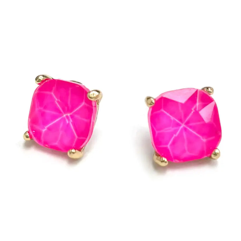 Hot Pink 1.5" Squared Glass Crystal Stud Earring