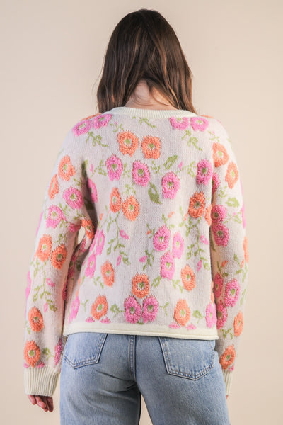 Floral Textured Knit Sweater Top