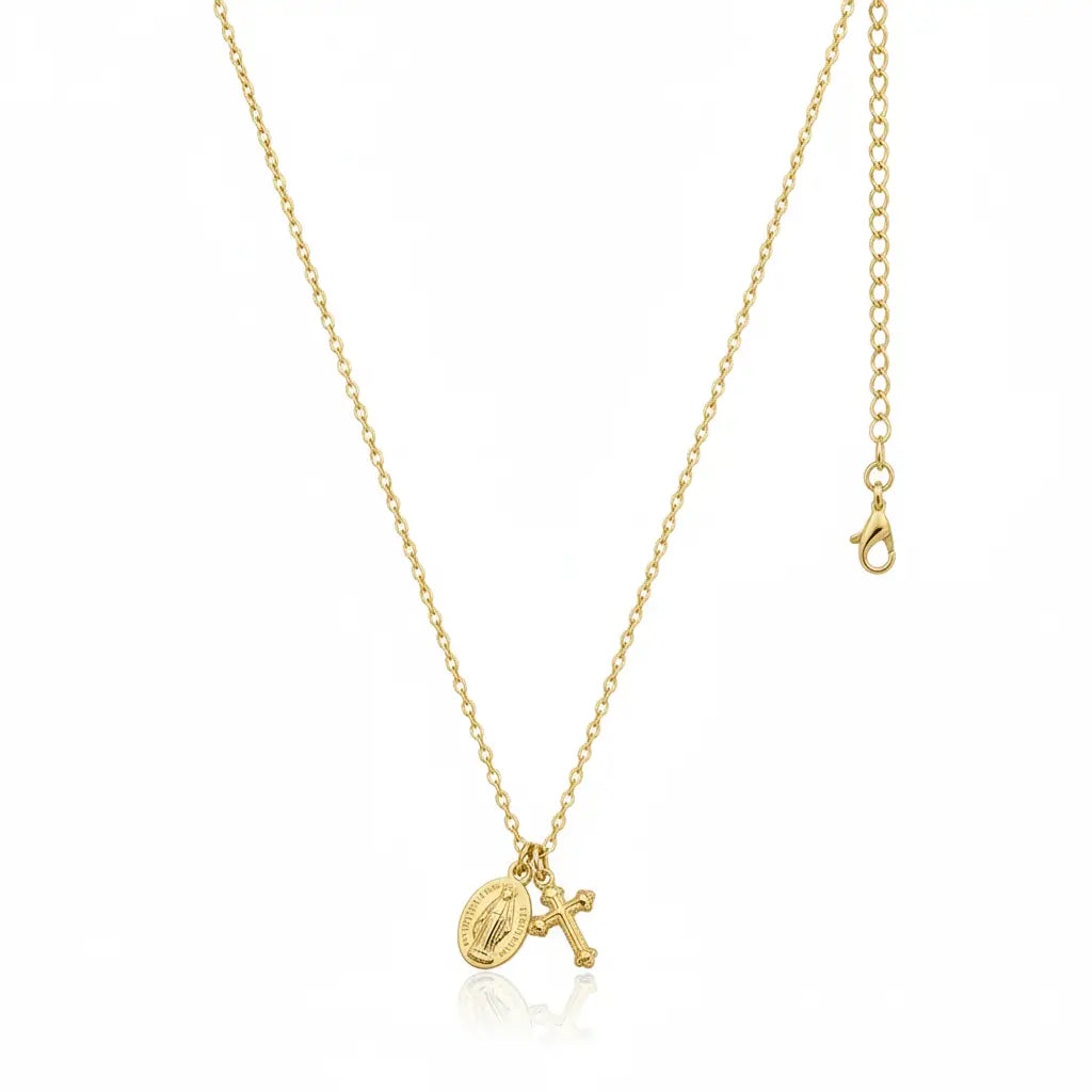 Dainty Miraculous Medal & Cross Charm Necklace