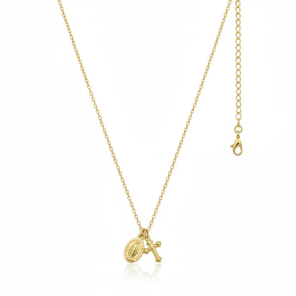 Dainty Miraculous Medal & Cross Charm Necklace