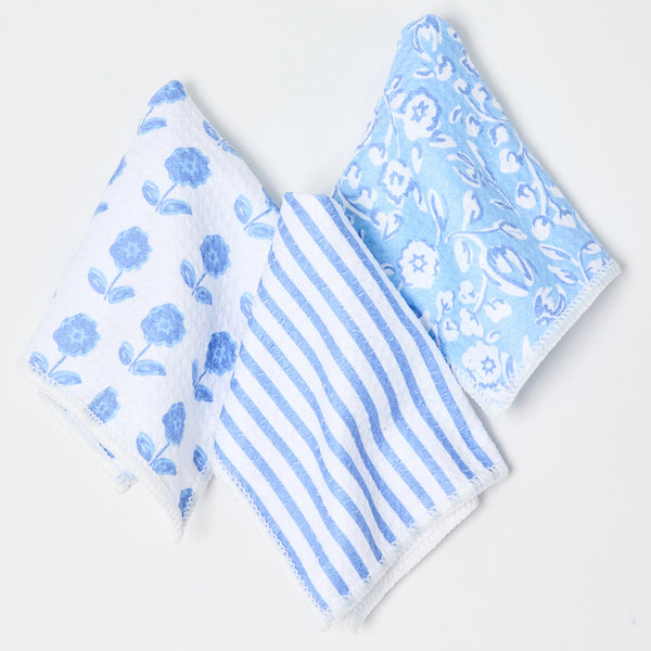 Mary Square Meadow Line Blu Quick Dry Dish Towel Set
