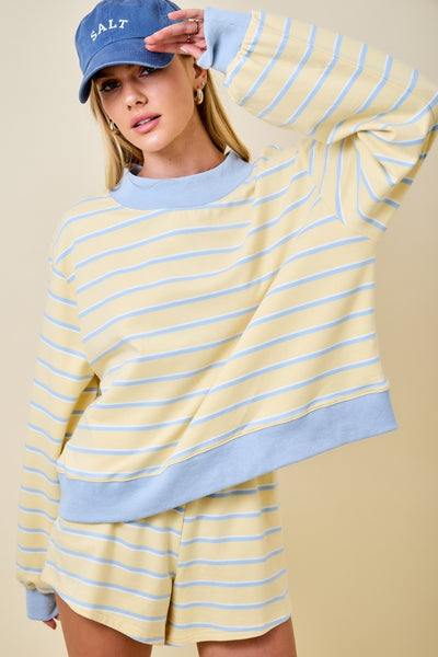 Mock Neck Stripe Sweatshirt Lounge Top