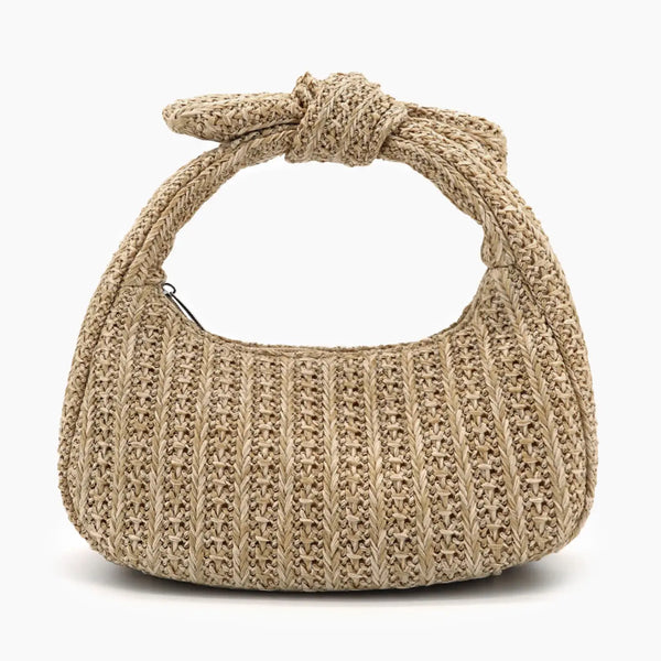Aimee Tan Woven Straw Clutch Handbag