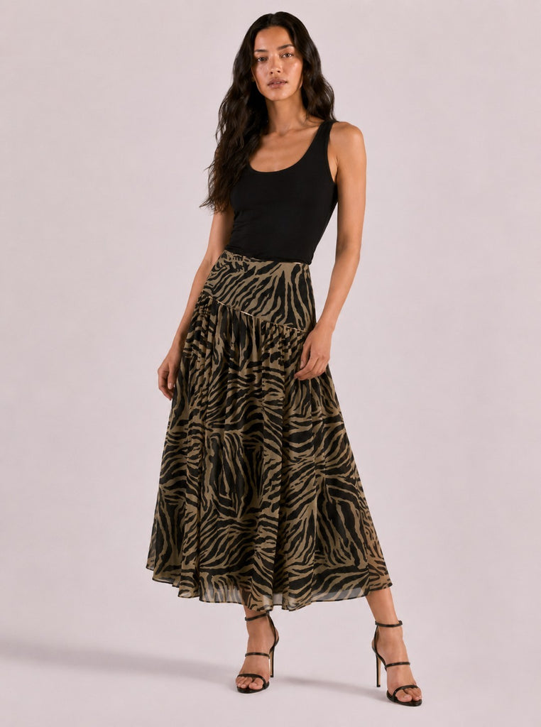 Animal Print Chiffon Midi Skirt
