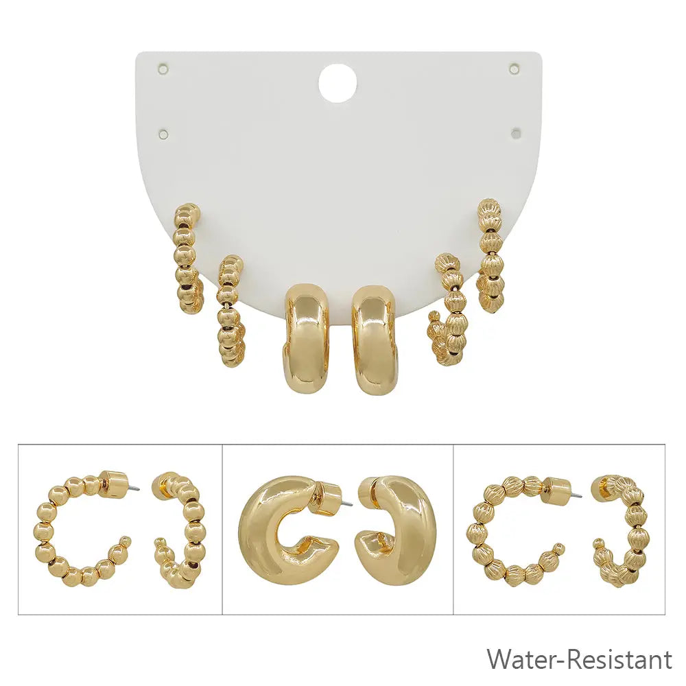 Set of Three Gold Beaded Huggie Hoops