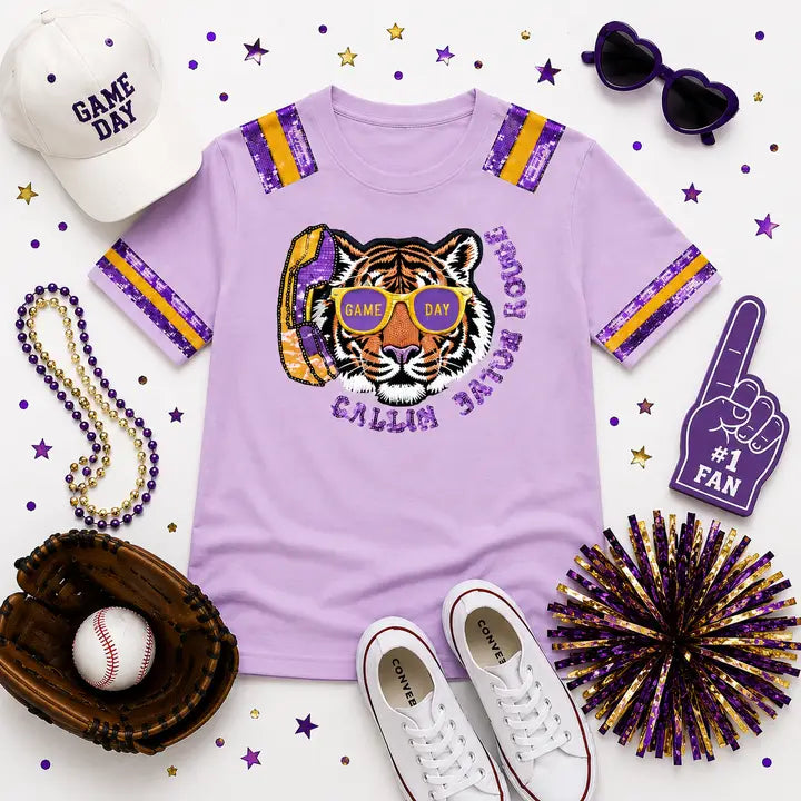 Callin Baton Rouge Sequin Tiger Tee