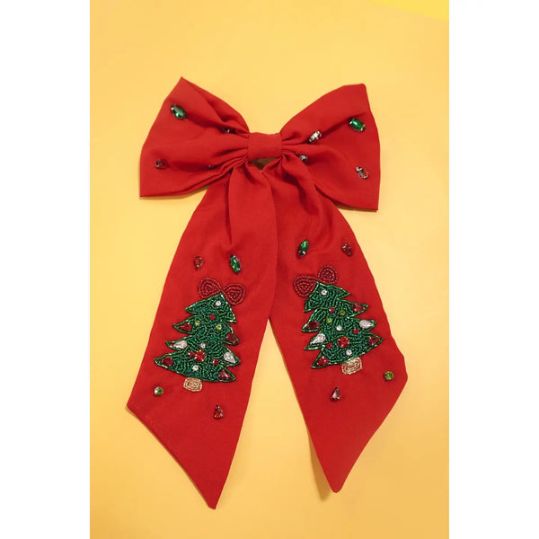 Christmas Tree Seed Bead Hair Bow Clips