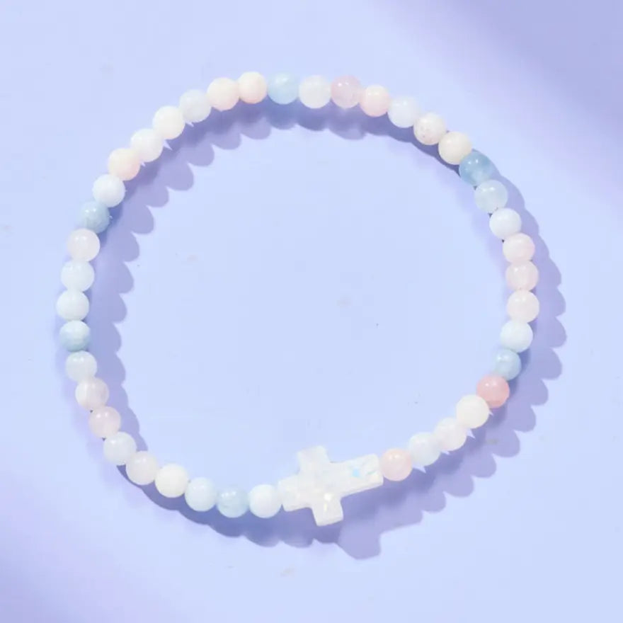 Holy Water Cross Bracelet in Morganite
