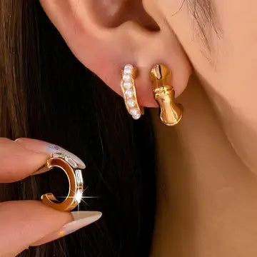 Pearl Rhinestone Multi Hoop Trio Earrings