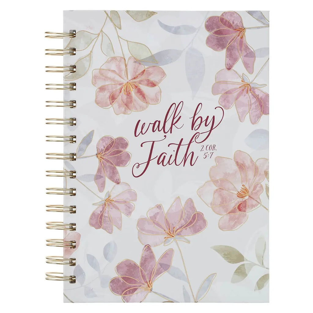 Journal Spiral White Floral Walk By Faith 2 Cor. 5:7