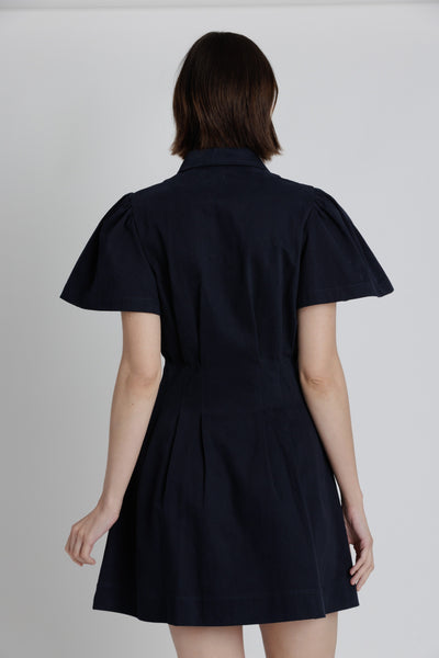 Pleated Twill Utility Mini Dress