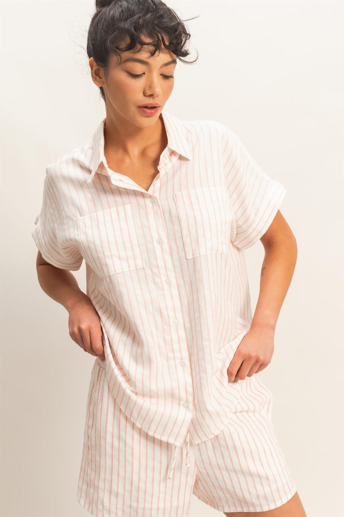 Striped Button Up Dolman Sleeve Top