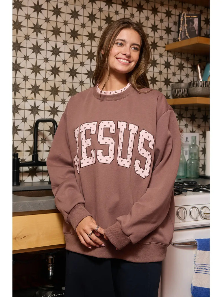 'Jesus' Heart Applique Varsity Sweatshirt
