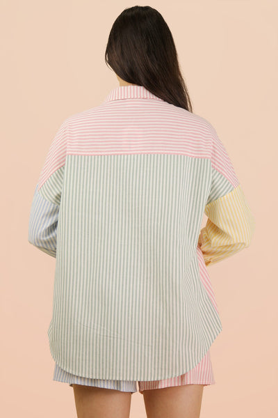 Stripe Color Block Top & Shorts Set