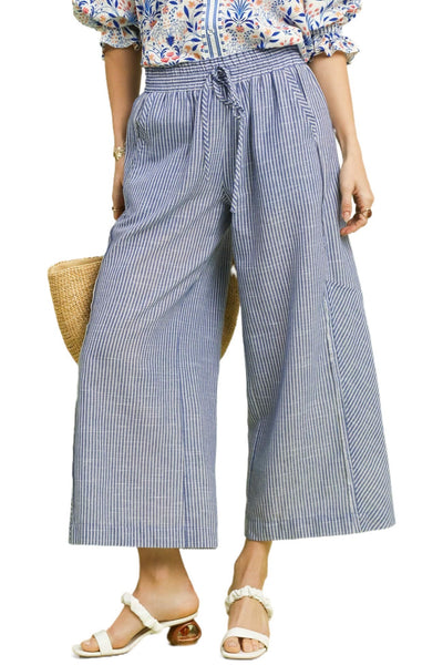Linen Striped Wide Leg Pants