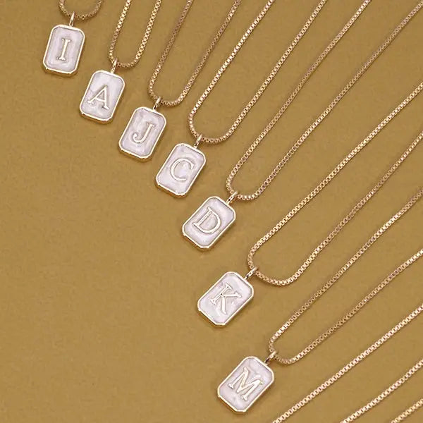 Monogram Initial Rectangle Pearly Charm Necklace