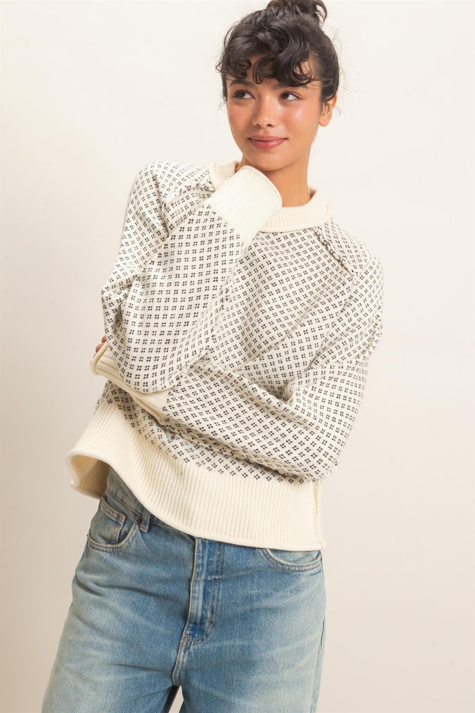 Patterned Mock Neck Sweater