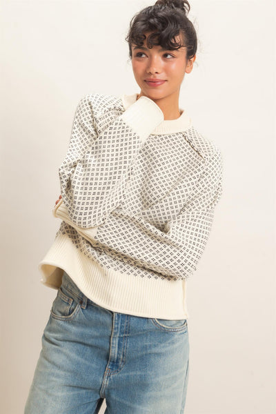 Patterned Mock Neck Sweater