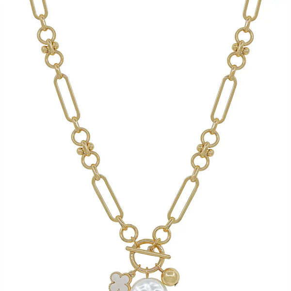 Gold Chain Necklace With Pear And Clover Charms