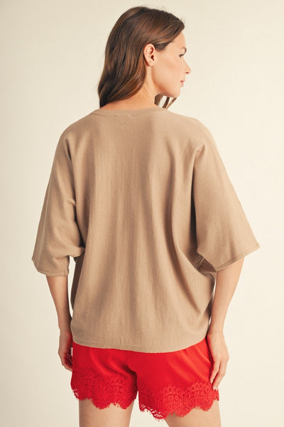Drop Shoulder V-Neck Sweater Top