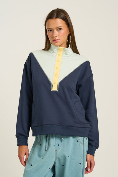 Bold Color Block Button Up Pullover