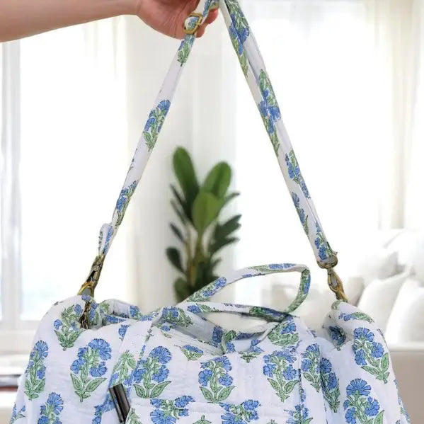 Alice Blue Floral Patterned Duffle Bag