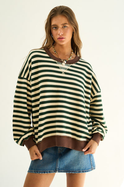 Retro Stripe Colorblock Pullover Sweatshirt