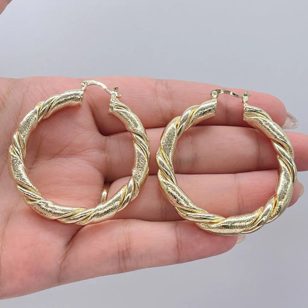 18k Gold Filled Chunky Smooth Twisted & Textured Croissant Hoop Earrings