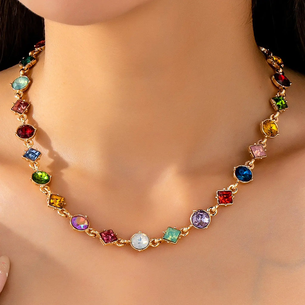 Multicolored Mixed-Shape Crystal Station Necklace