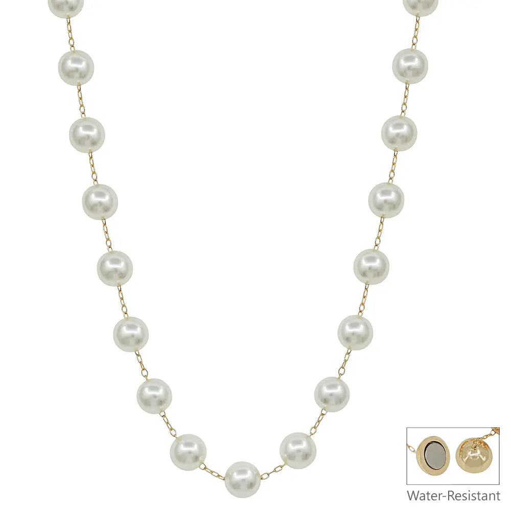 Water Resistant 12mm Pearl with Gold Chain 18" Necklace