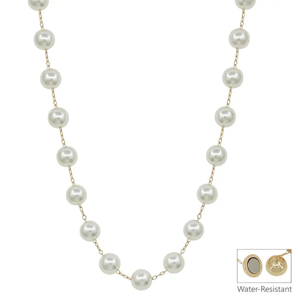 Water Resistant 12mm Pearl with Gold Chain 18" Necklace