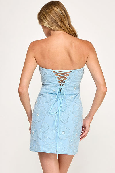 Strapless Floral Embellished Mini Dress