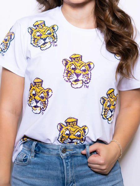 Lsu Scattered Vintage Logo Sequin Tee