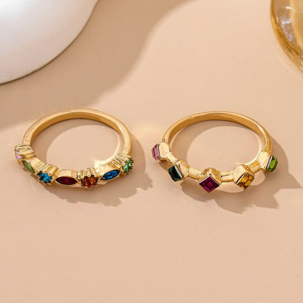 Rainbow Gemstone Cluster Ring Set