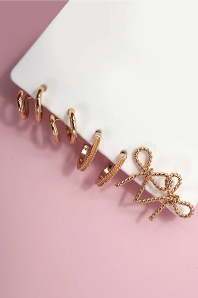 Huggie Bow Hoop Titanium Post Earrings Trio Set
