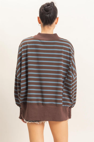 Striped Mock Neck Sweatshirt
