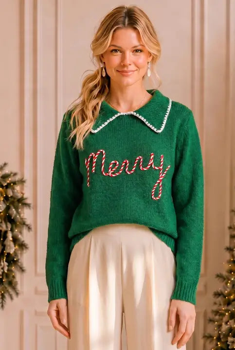 Merry Embroidered Collar Knit Sweater