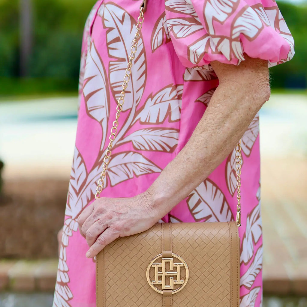 Cecilia Circle Logo Handbag Woven Tan