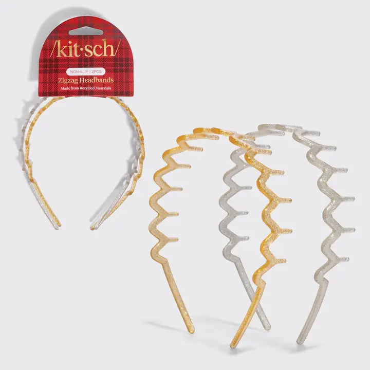 Zigzag Headbands 2pc Set-Gold & Silver