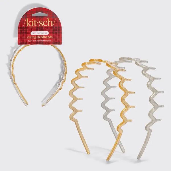 Zigzag Headbands 2pc Set-Gold & Silver