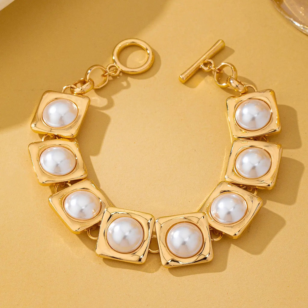 Pearl Square Link Statement Bracelet