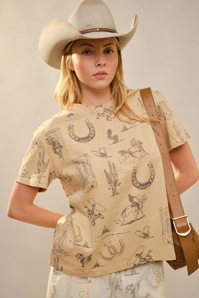 Round Neck Western Graphic Tee
