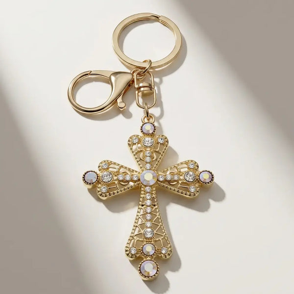 Rhinestone Filigree Cross Keychain